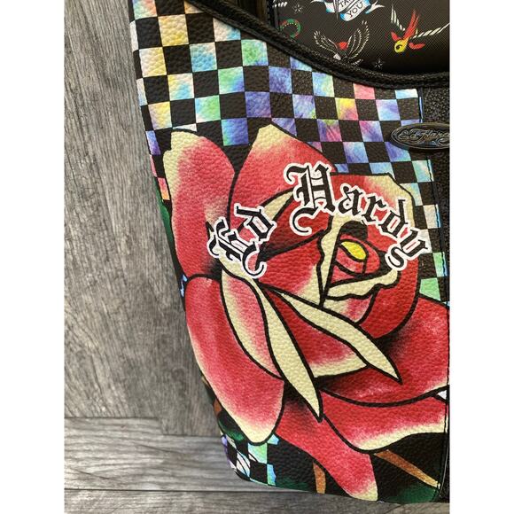 Ed Hardy Embellished Bag & Wallet Set | Skull Rose Tattoo Print - Picture 11 of 11